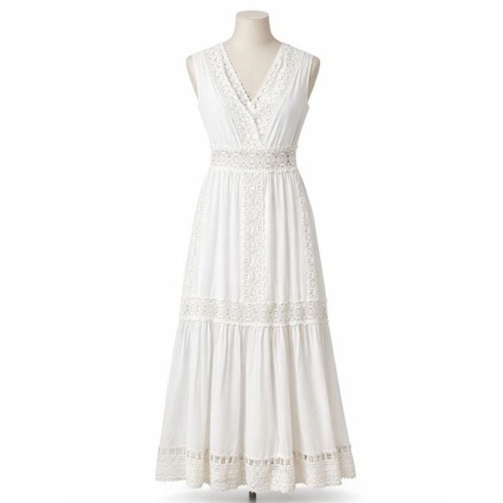 White Lace Maxi Dress Cotton Boho Cottagecore Prairie Bridal Shower Bride Large